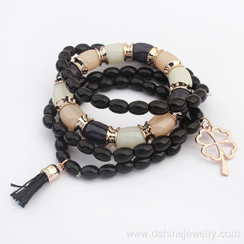 Multi Layer Beads Tassel Bracelets For Women With Gold Charm